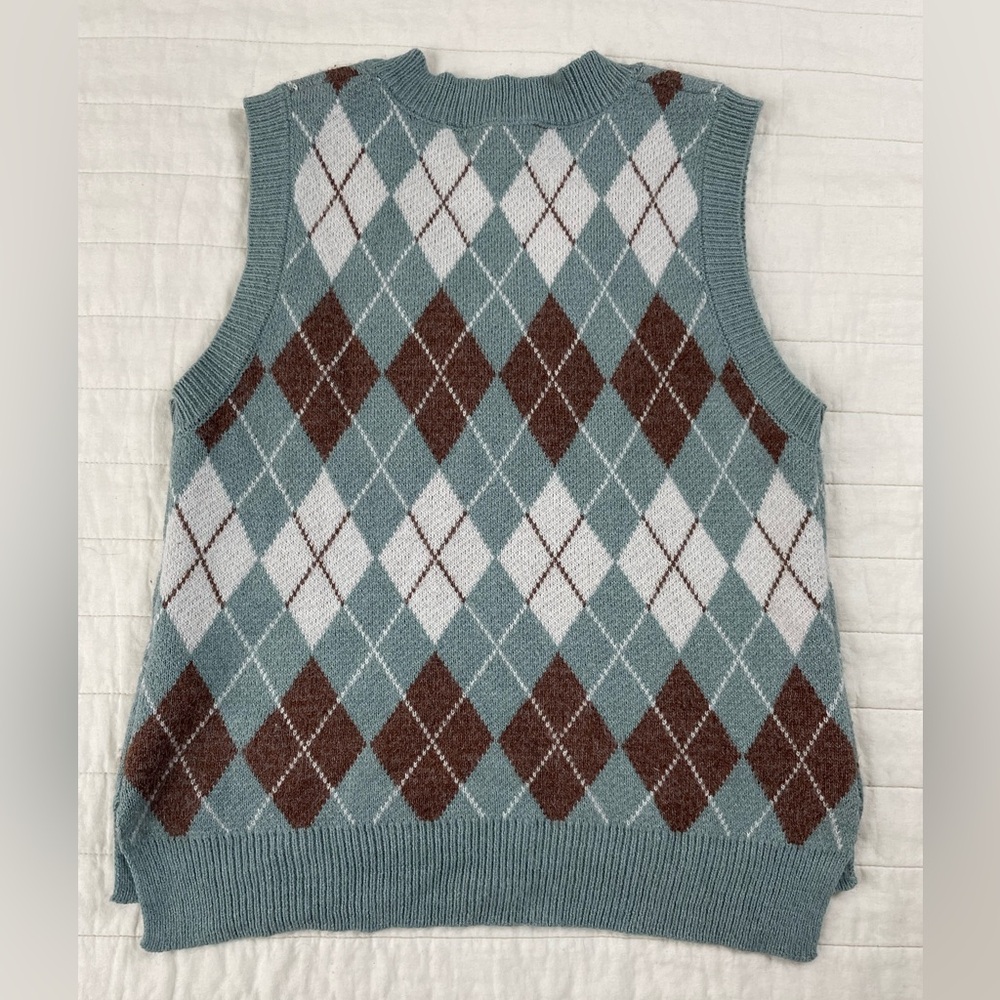 Rewind Argyle V-Neck Sweater Vest - Blue and Brown - Picture 8 of 8